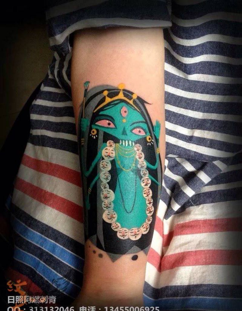 卡通小魔怪纹身图片_成品手臂传统欧美人物鬼神原创纹身图案