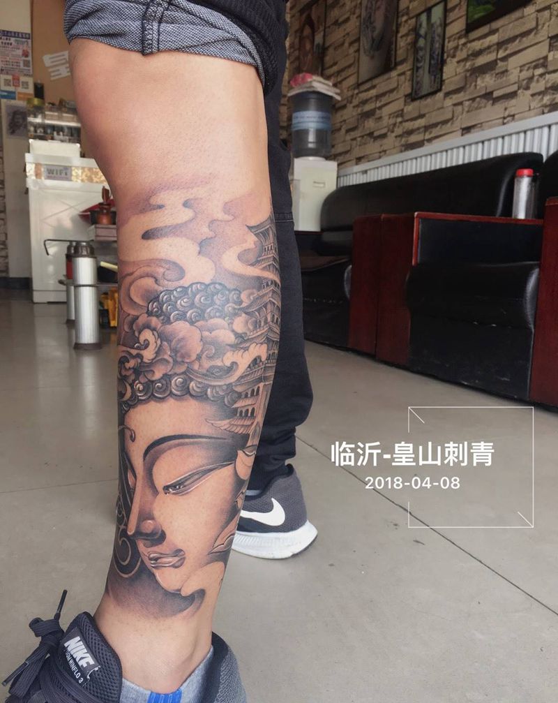 佛像包小腿纹身图片