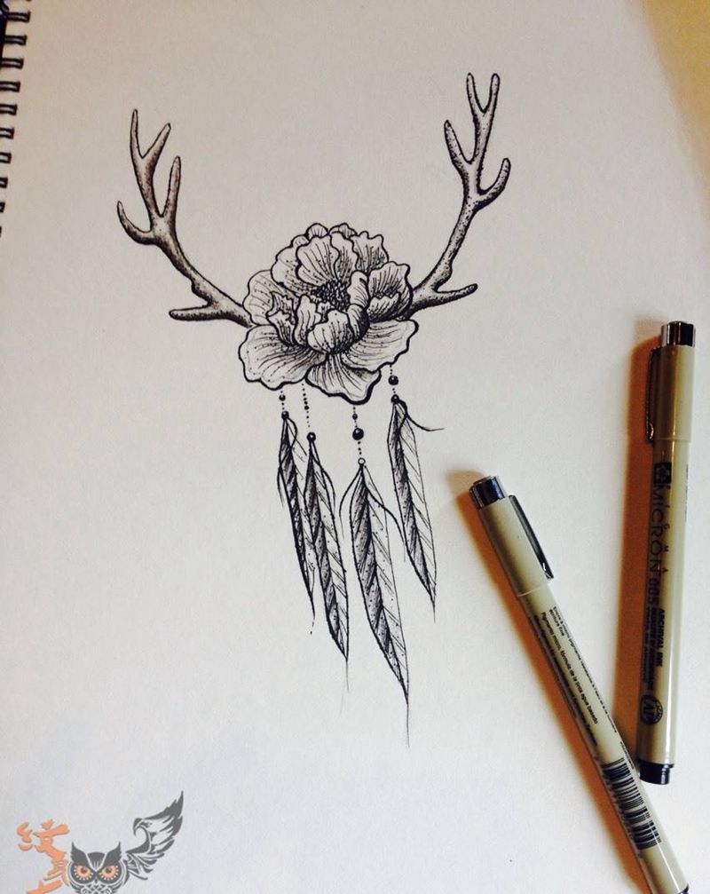 手稿纹身图片_手稿背部腿部手部清新几何动物植物情侣原创纹身图案