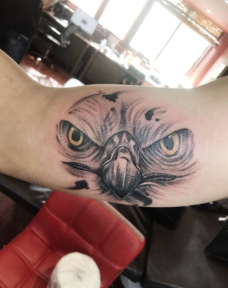 鹰纹身图片_写实手臂成品动物纹身图案