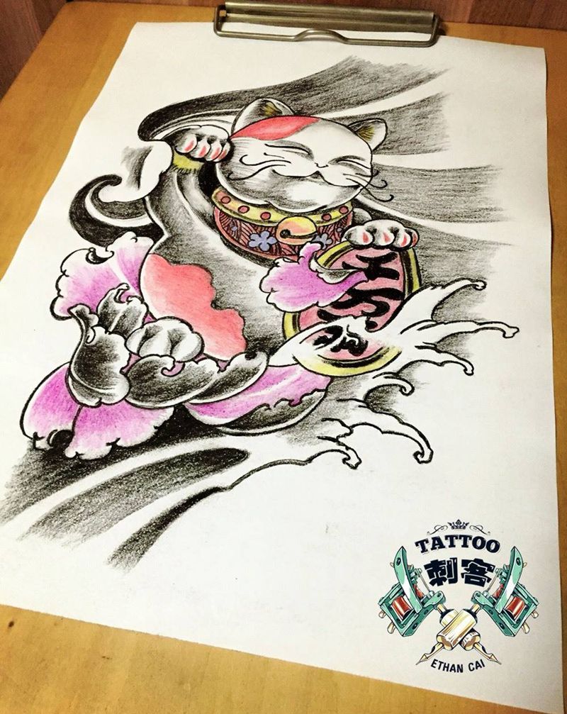 招财猫纹身图片