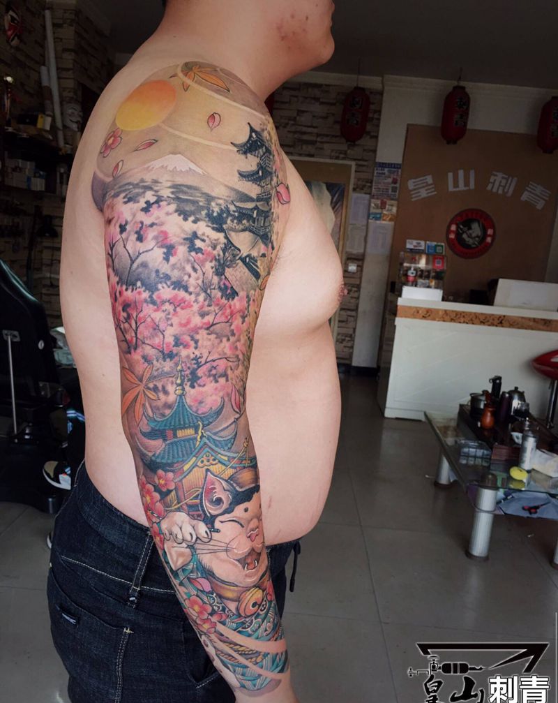 花臂纹身图片_手臂新传统纹身图案