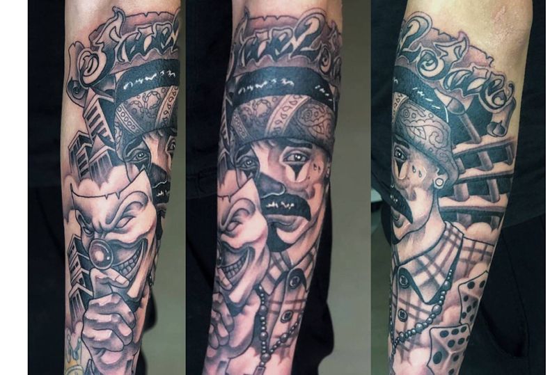 欧美小丑小臂纹身图片_手臂欧美写实纹身图案