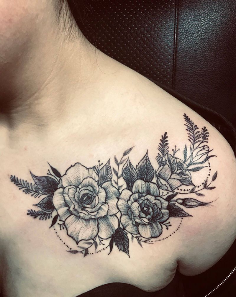 素花纹身图片_肩部纹身图案