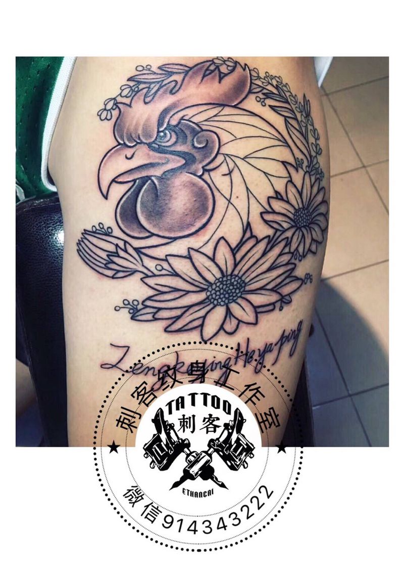 大公鸡纹身图片_手臂纹身图案