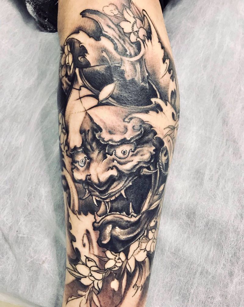 小腿般若纹身图片_新传统纹身图案