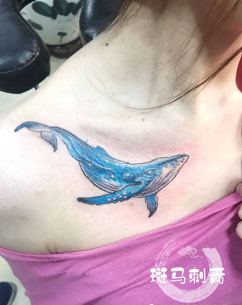 鲸鱼遮盖纹身图片_水彩纹身图案
