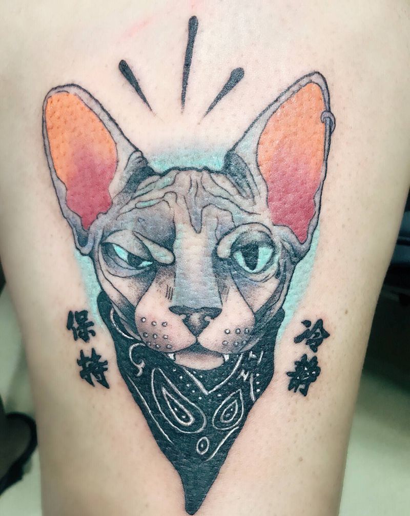 斯芬克斯纹身图片_腿部纹身图案