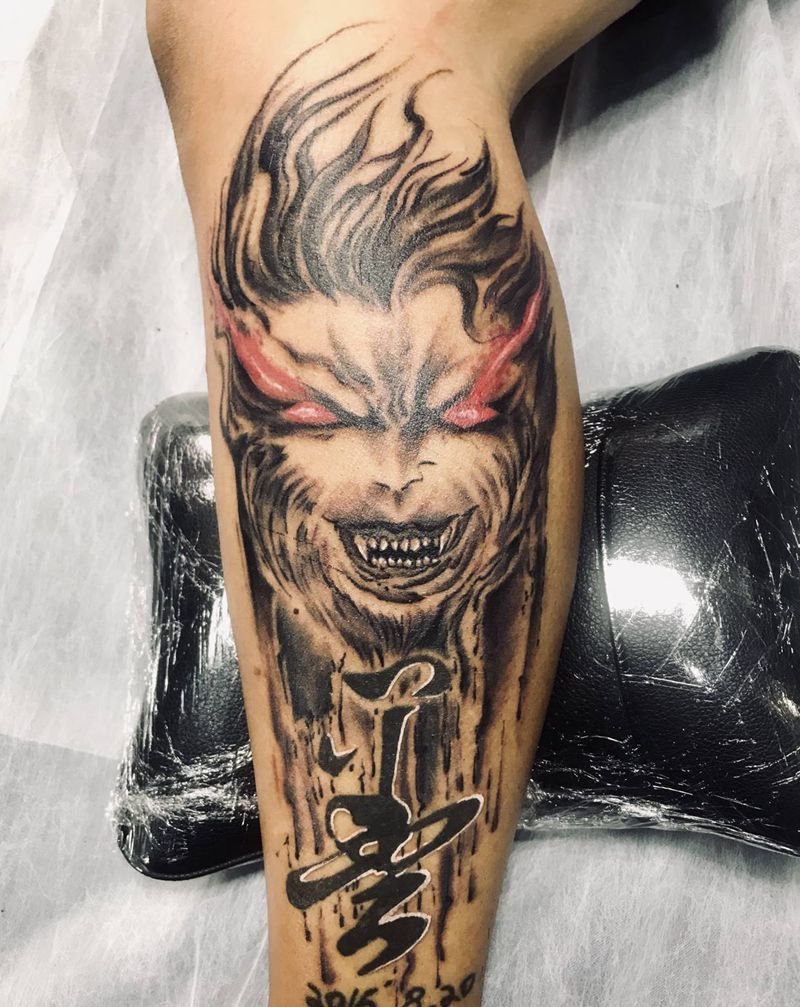 小腿猴子纹身图片_腿部纹身图案