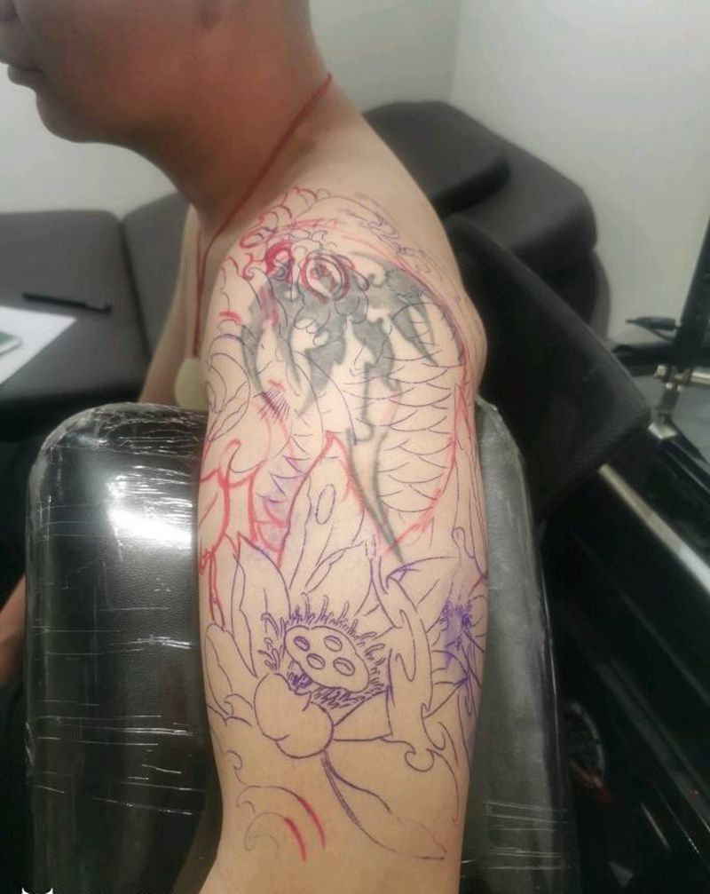 覆盖旧图腾，济宁来的客户，用时纹身图片_手臂新传统纹身图案