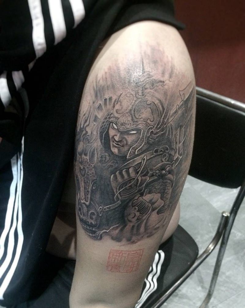 赵云纹身图片_传统手臂成品人物烈火风格聊城纹身图案