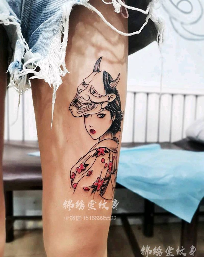 富江纹身图片_腿部新传统纹身图案