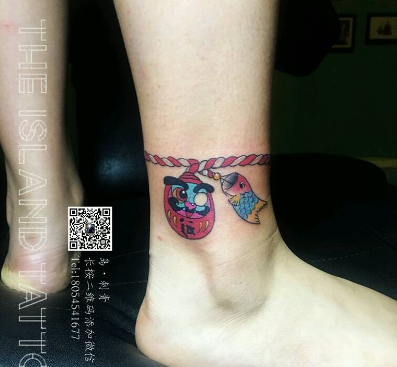 脚环纹身图片_腿部脚部传统清新原创成品手稿纹身图案