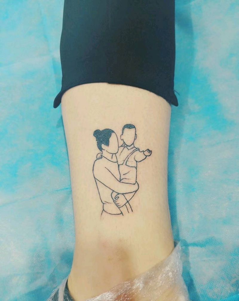 一家亲纹身图片_腿部新传统纹身图案