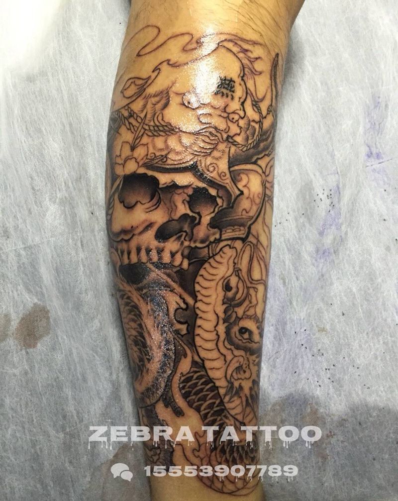 骷髅大龙纹身图片