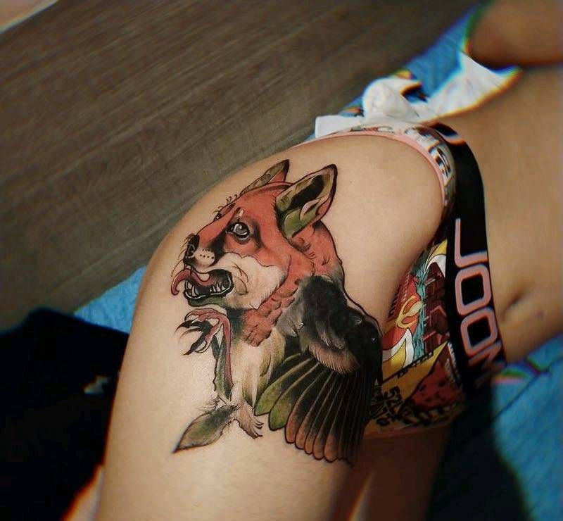 哥特英文遮盖  狐狸乌鸦纹身图片