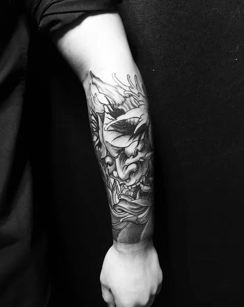 传统小臂般若  梵门作品纹身图片_成品手臂传统鬼神纹身图案