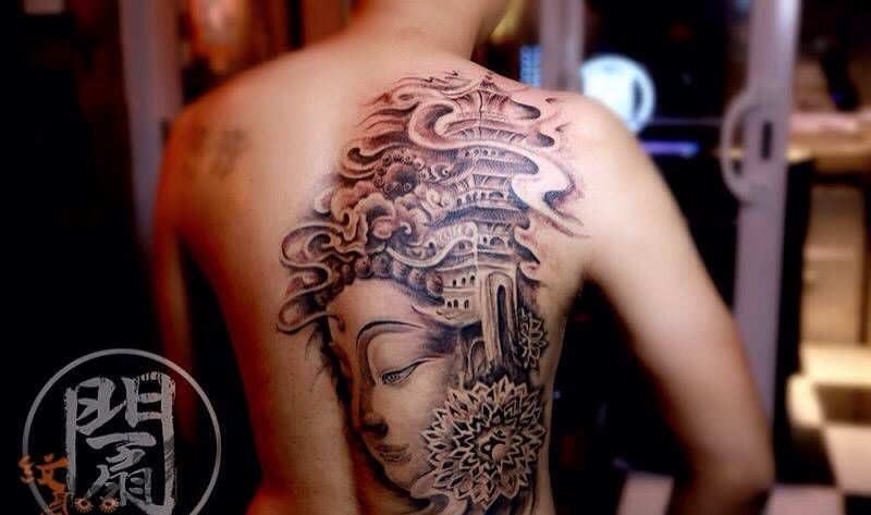 佛像纹身纹身图片_成品背部传统宗教鬼神人物图腾纹身图案