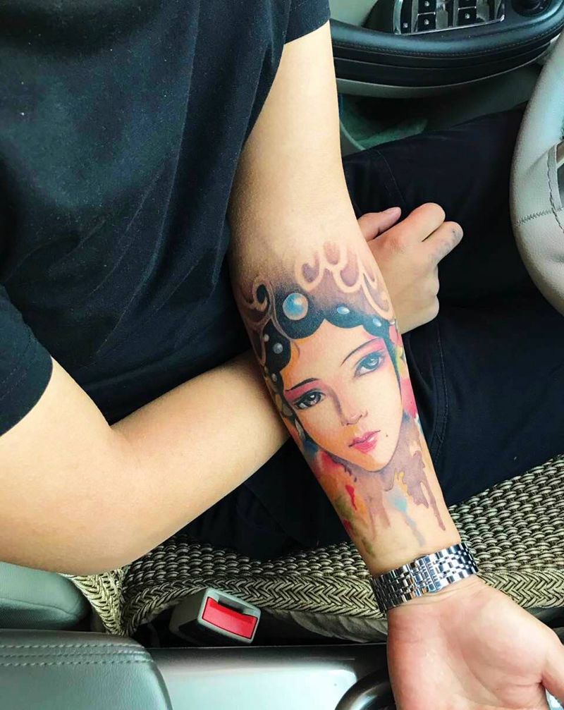 水墨花旦纹身图片