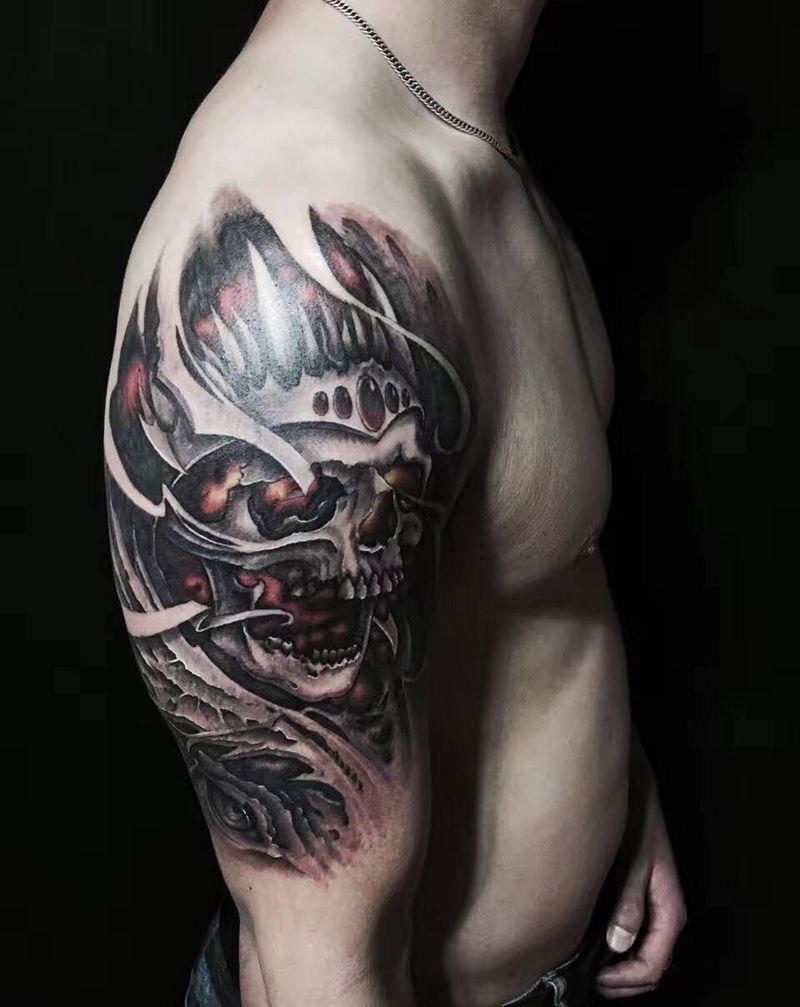 欧美骷髅☠️纹身图片_成品手臂欧美鬼神纹身图案