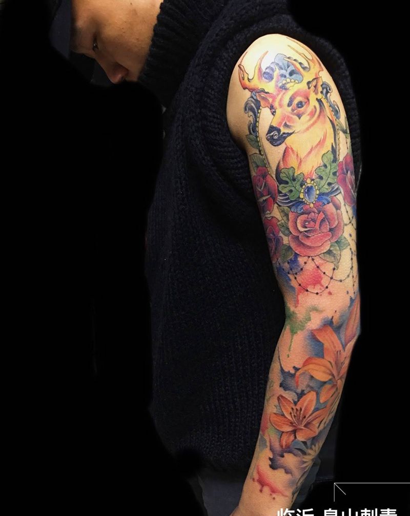 全彩花臂纹身图片