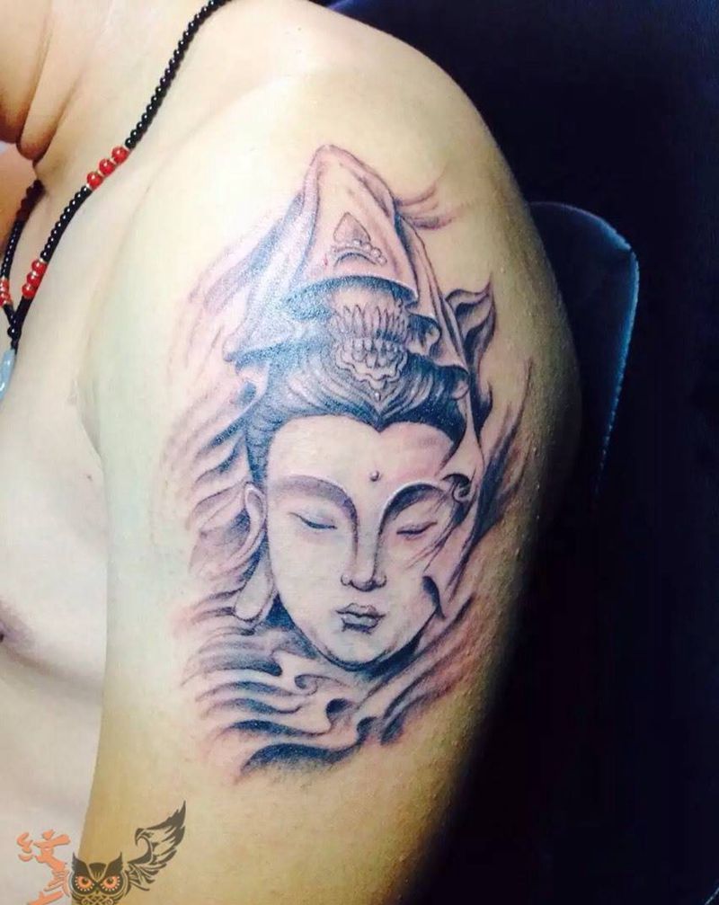 佛 遮盖纹身图片_成品肩部传统鬼神宗教纹身图案