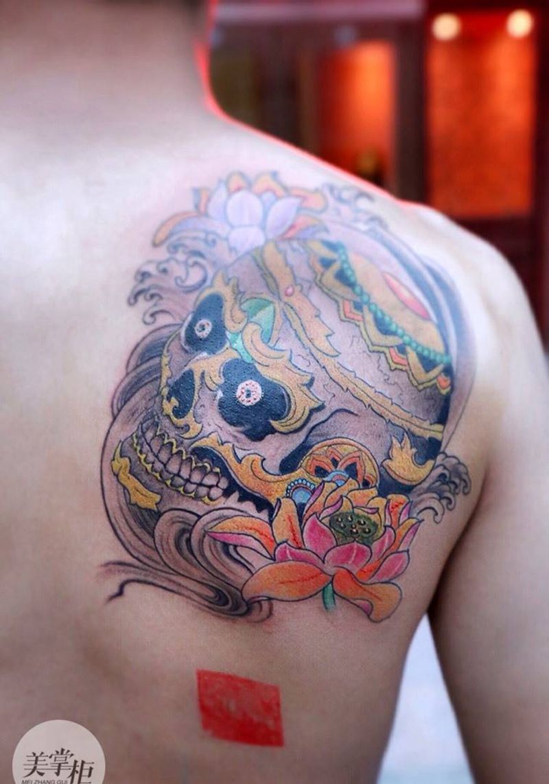 嘎巴啦纹身图片_传统宗教鬼神手臂纹身图案