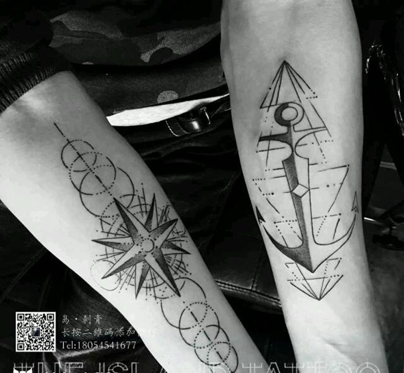 小臂纹身图片_手臂传统几何成品纹身图案