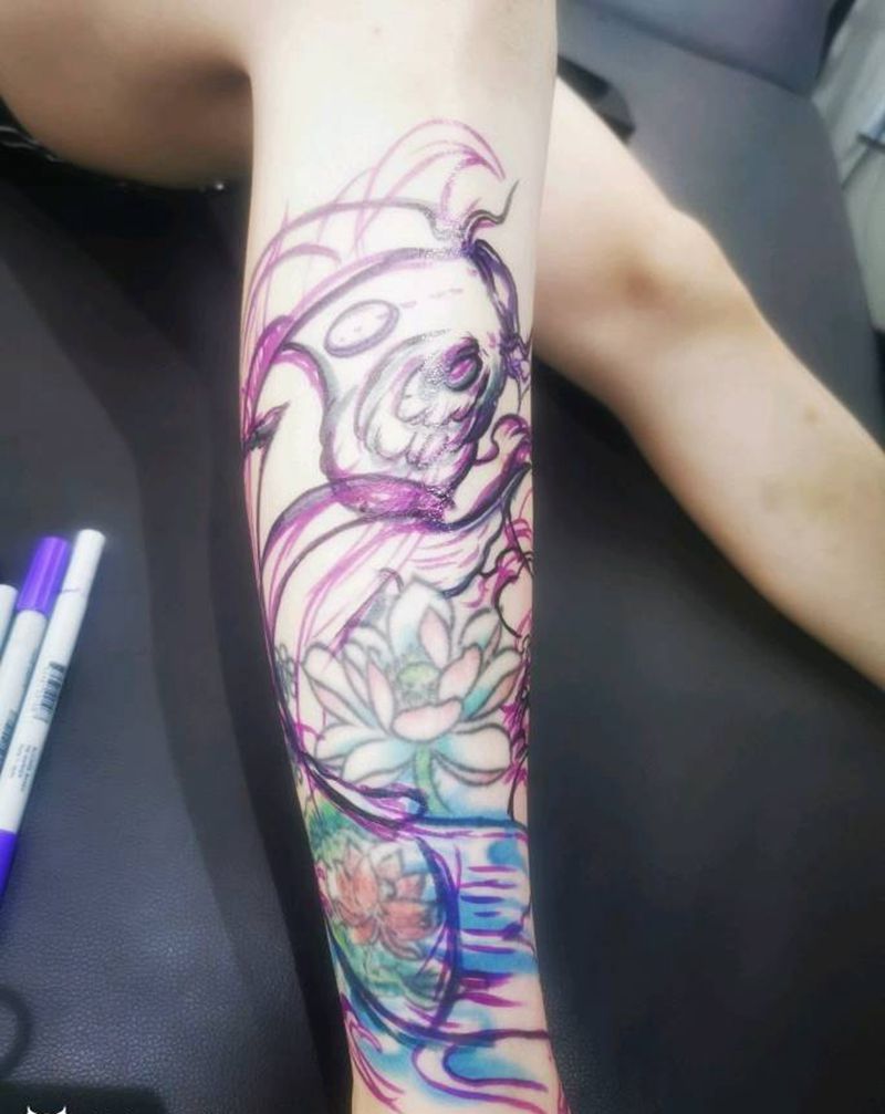 原创鲤鱼修改加覆盖纹身图片_腿部新传统纹身图案