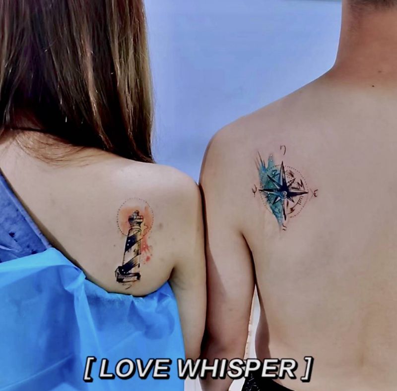 情侣纹身纹身图片_肩部水彩纹身图案