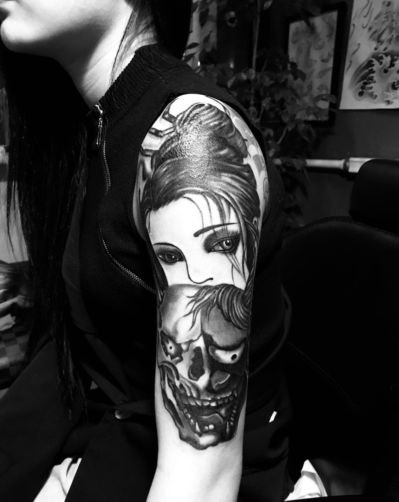 艺妓遮盖纹身图片