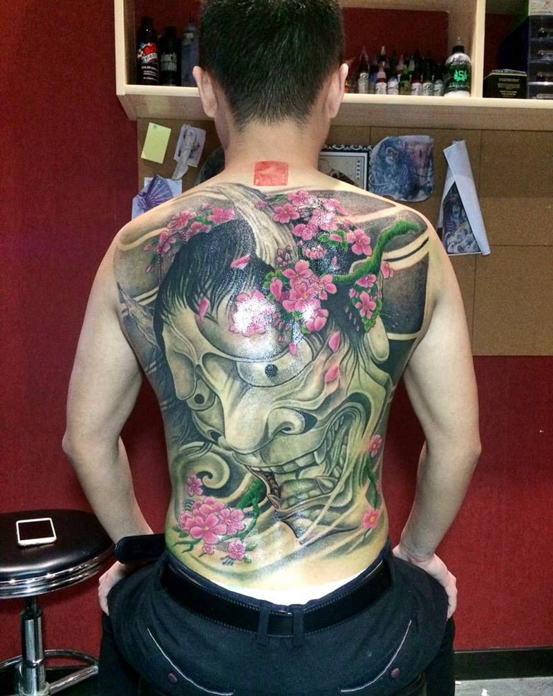 般若纹身图片_成品背部传统鬼神聊城纹身图案