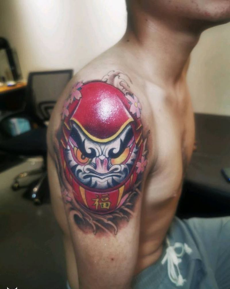 达摩蛋纹身图片_手臂新传统纹身图案