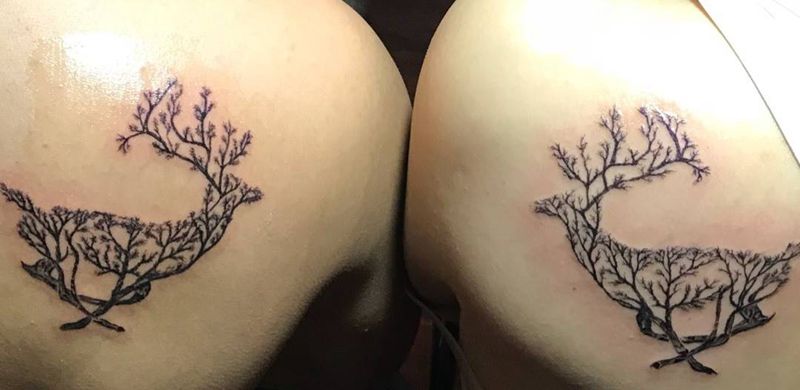 麋鹿森林纹身图片