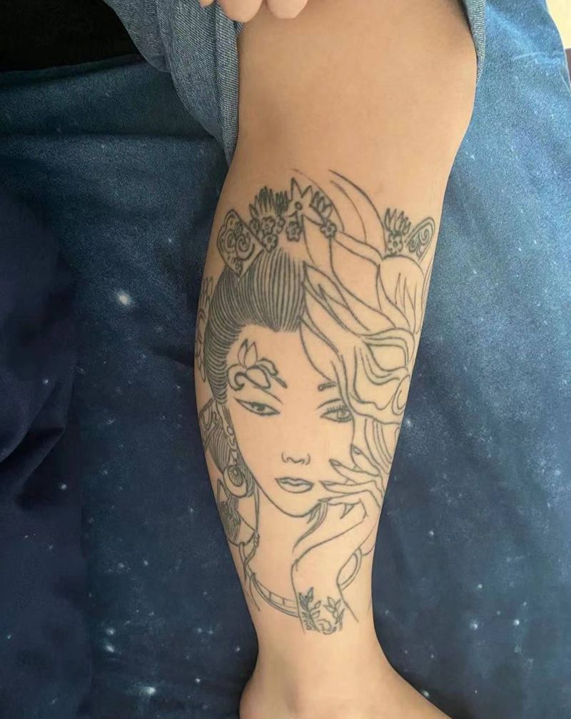 盖纹身图片_腿部纹身图案