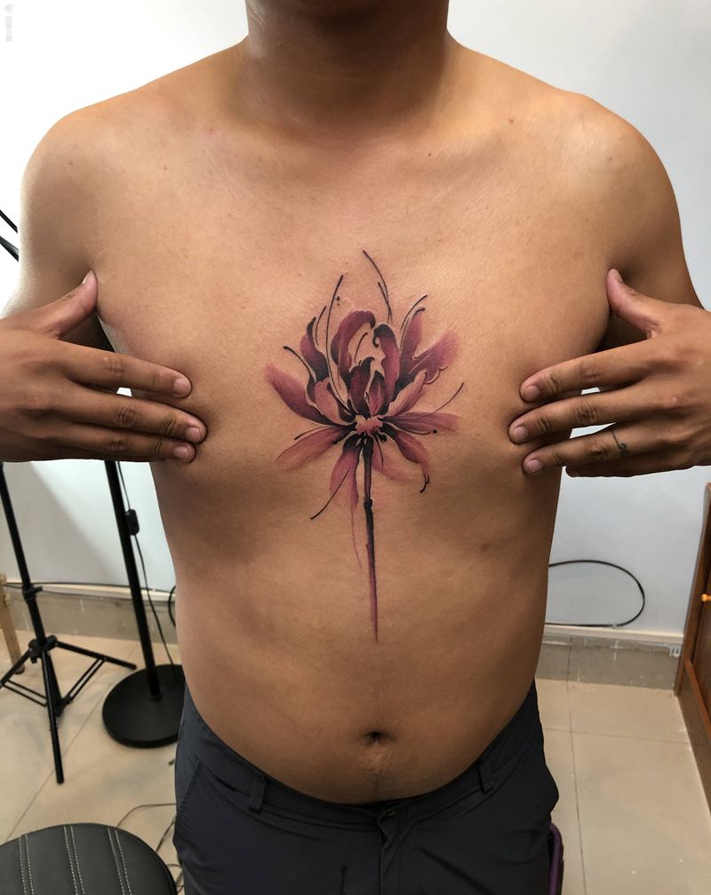 彼岸花纹身图片_胸部纹身图案