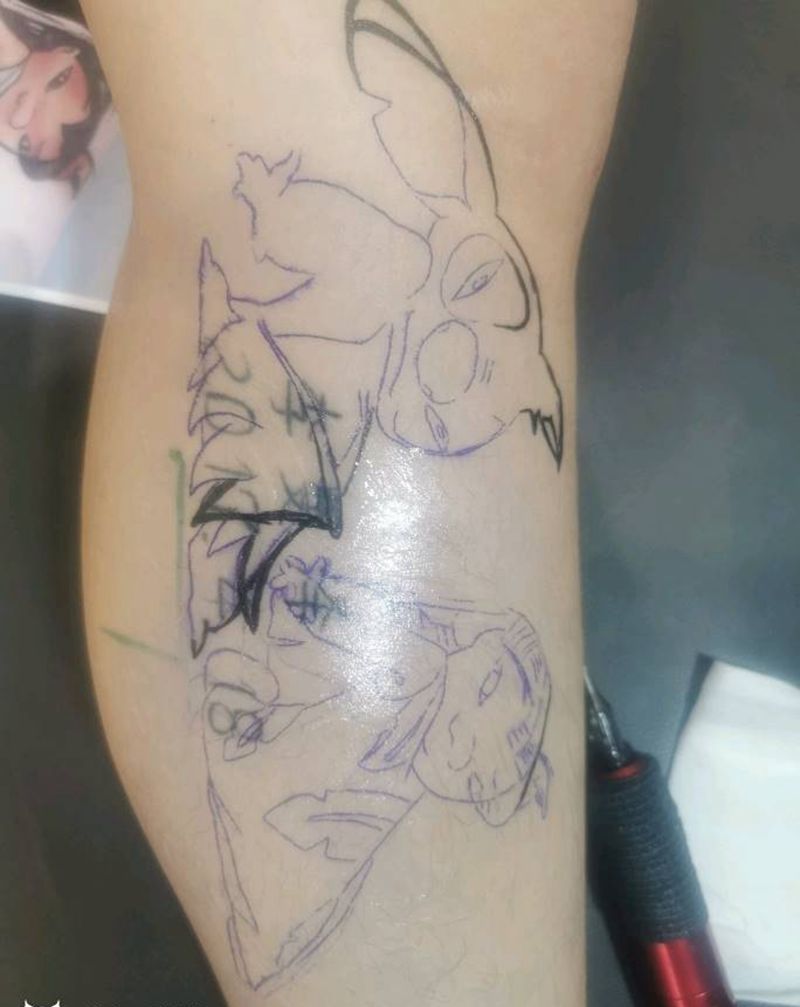 暴力覆盖纹身图片_腿部动漫纹身图案