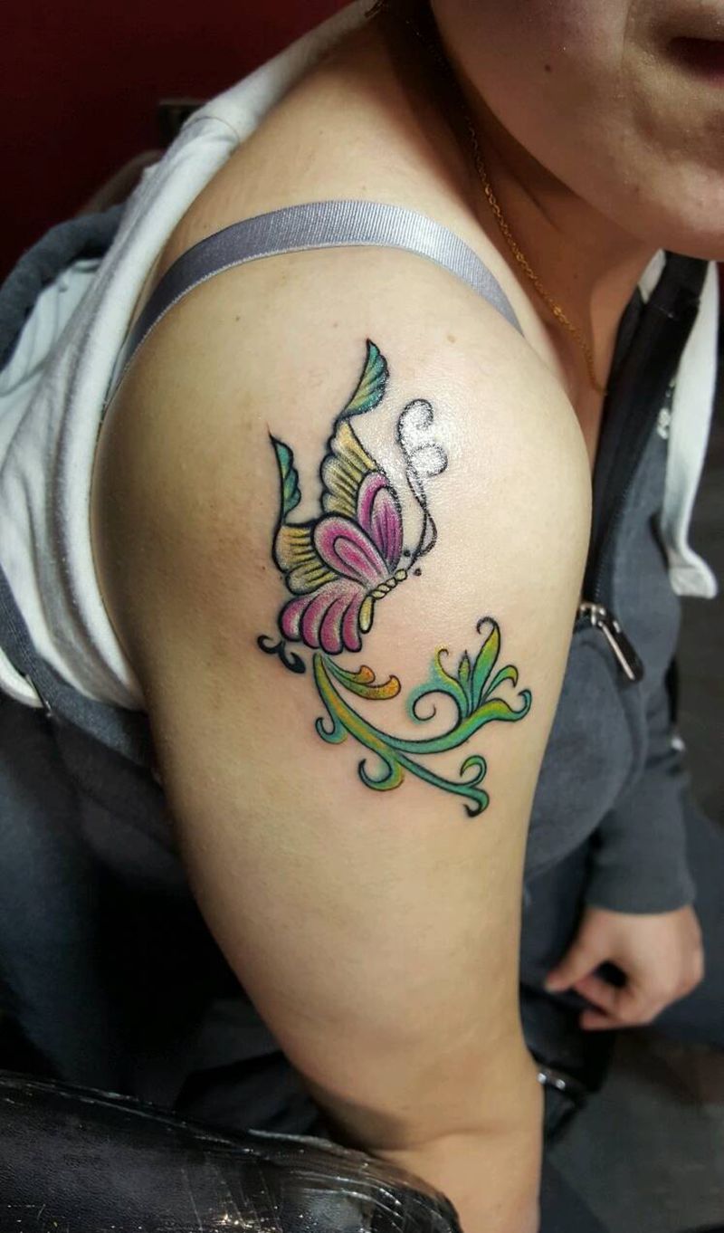 修改蝴蝶纹身图片_手臂传统清新动物聊城纹身图案