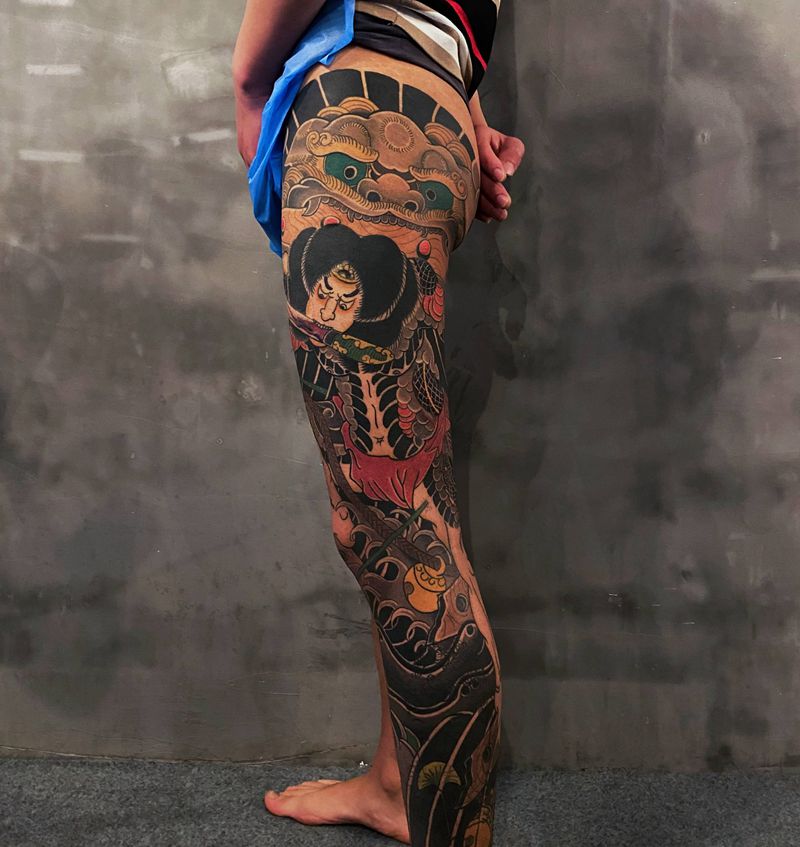 花腿版 张顺纹身图片_腿部老传统纹身图案