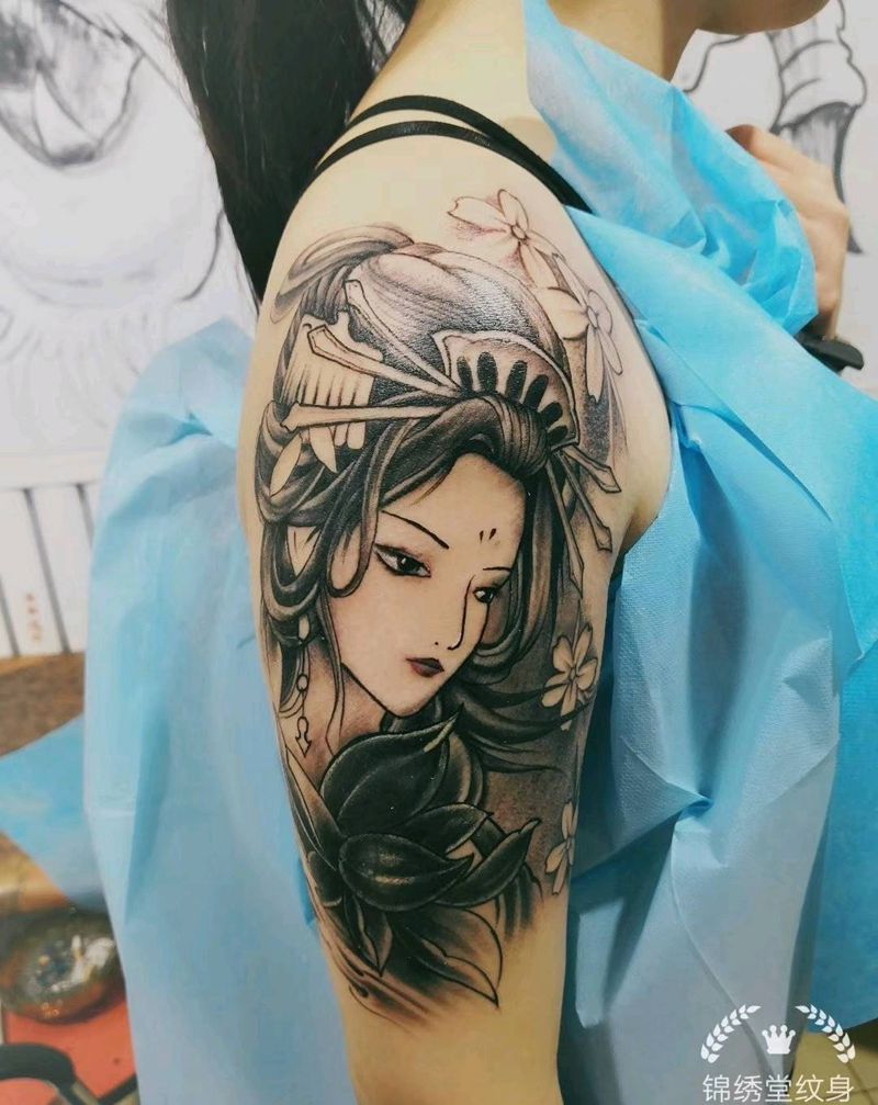 艺伎 遮盖纹身图片_手臂新传统纹身图案