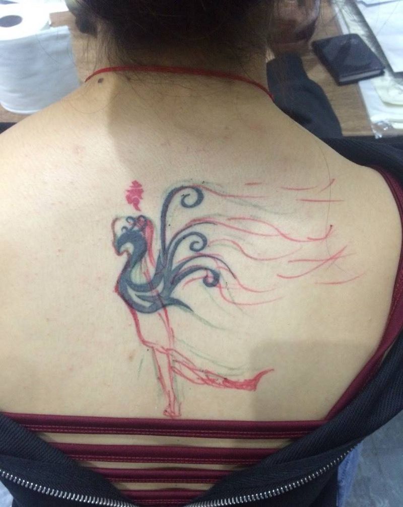 遮盖图腾纹身图片_成品背部传统欧美人物鬼神动物纹身图案