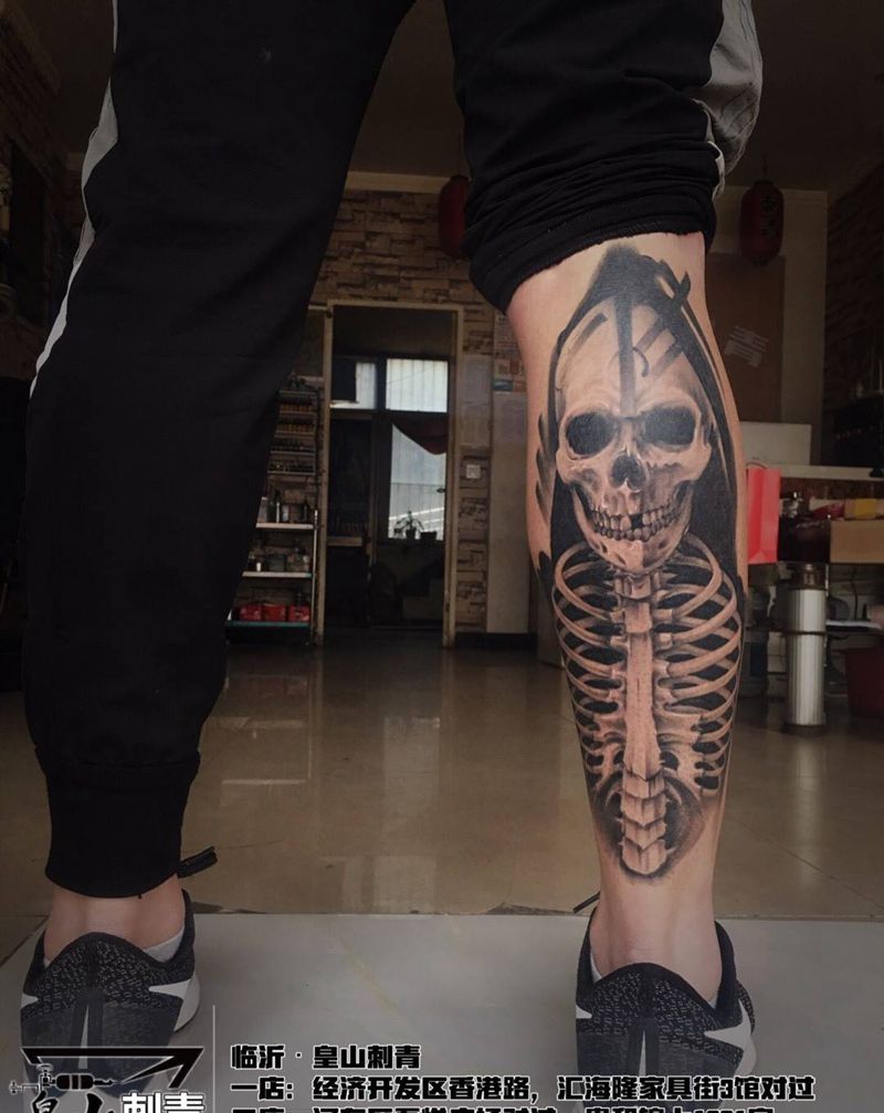小腿骷髅纹身图片