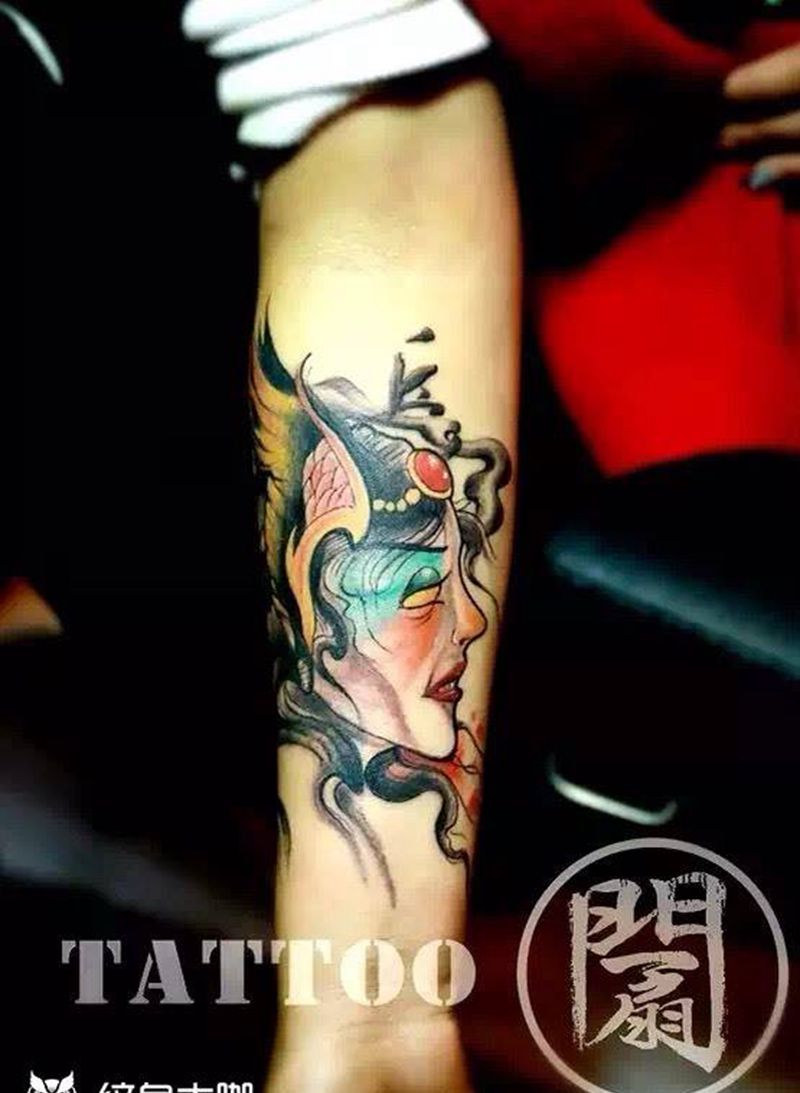 欧美彩色纹身纹身图片_成品手臂欧美肖像鬼神纹身图案