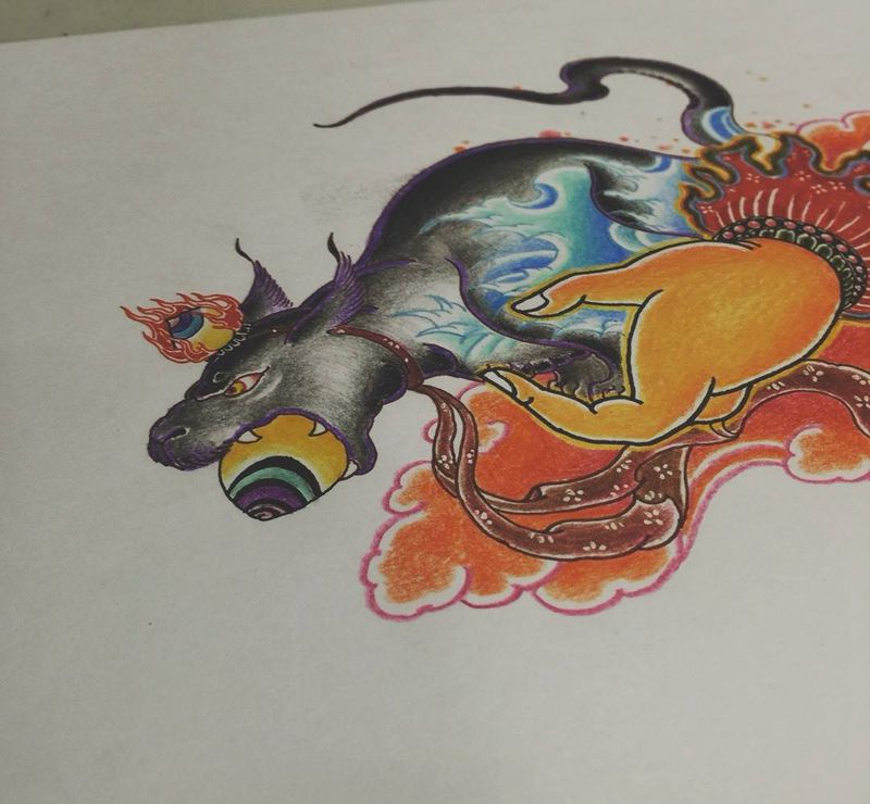 吐宝鼠纹身图片