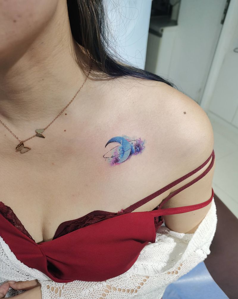 月亮纹身图片_水彩纹身图案