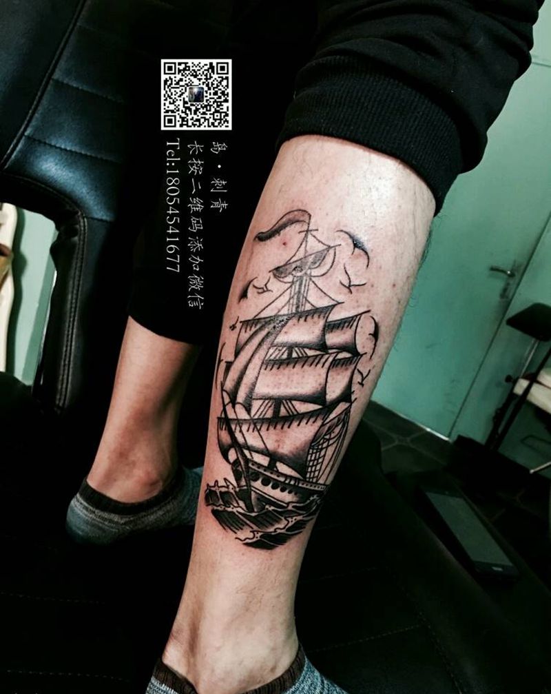 关于海纹身图片_肩部手臂腿部欧美传统清新几何植物成品纹身图案