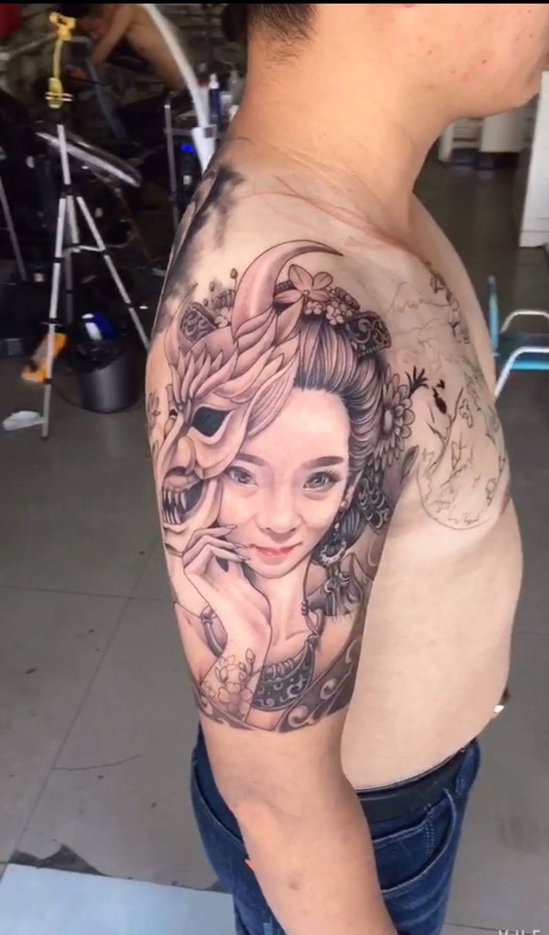 情侣照片版艺姬半甲纹身图片