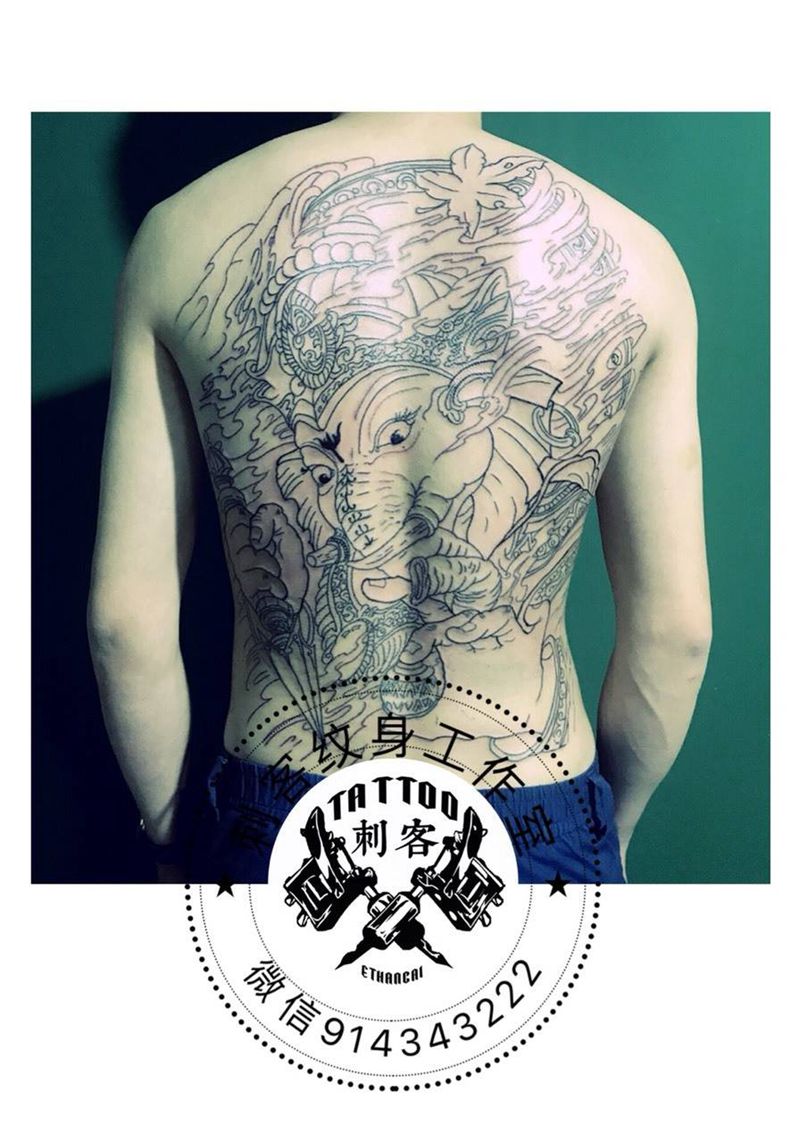 象神线条纹身图片