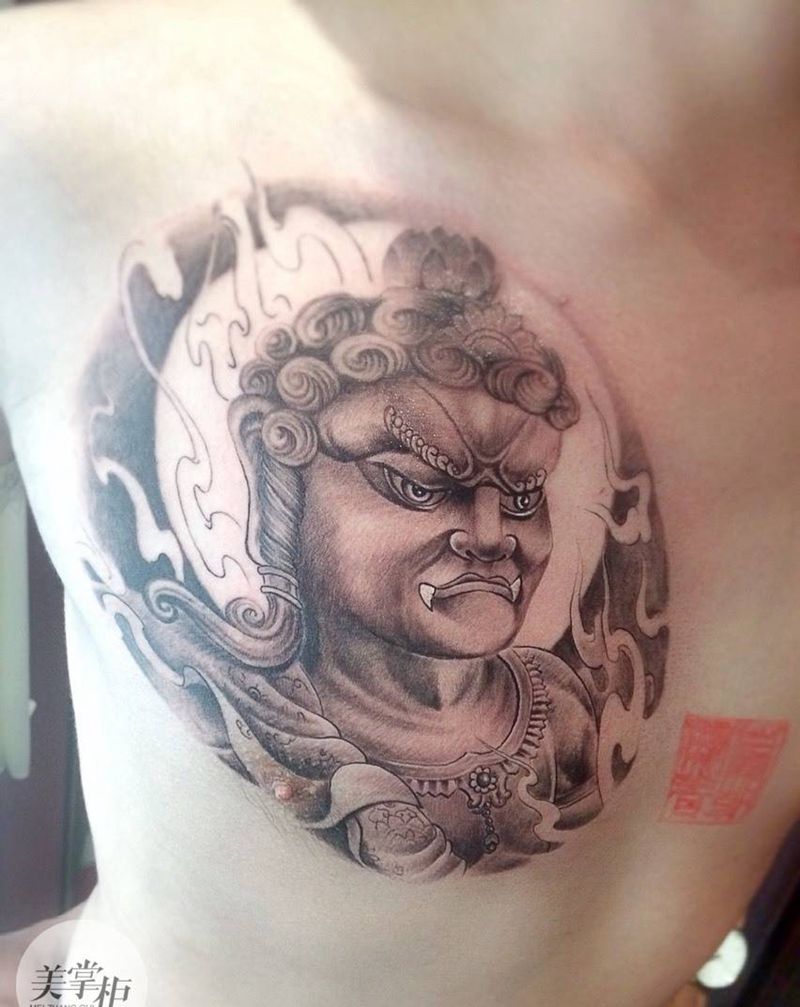 不动明王纹身图片_传统人物鬼神宗教胸部纹身图案