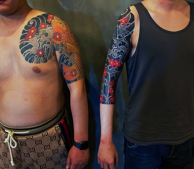 半甲vs 七分袖纹身图片_手臂胸部纹身图案